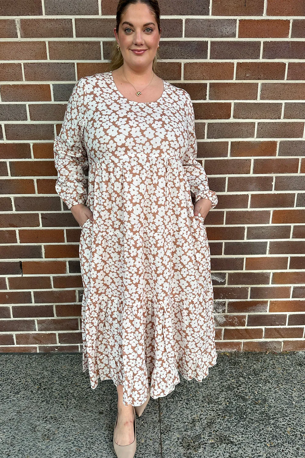 Sabre Long Sleeve Dress in Osaka Beige sold by Adrift