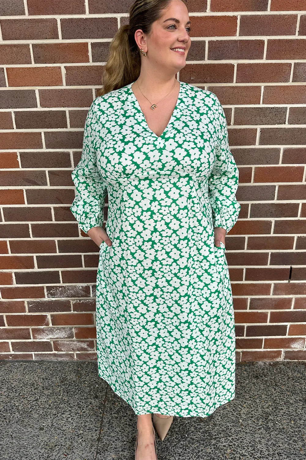 Farrah Long Sleeve Dress in Osaka Green sold by Adrift
