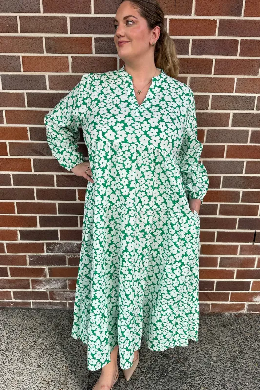 Sabre V-Neck Dress in Osaka Green sold by Adrift
