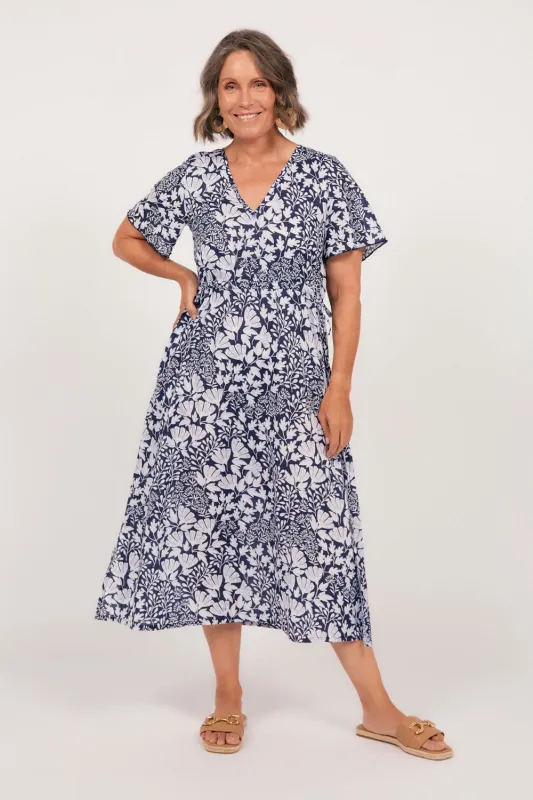 Irena Midi Dress in Etched Elegance sold by Adrift