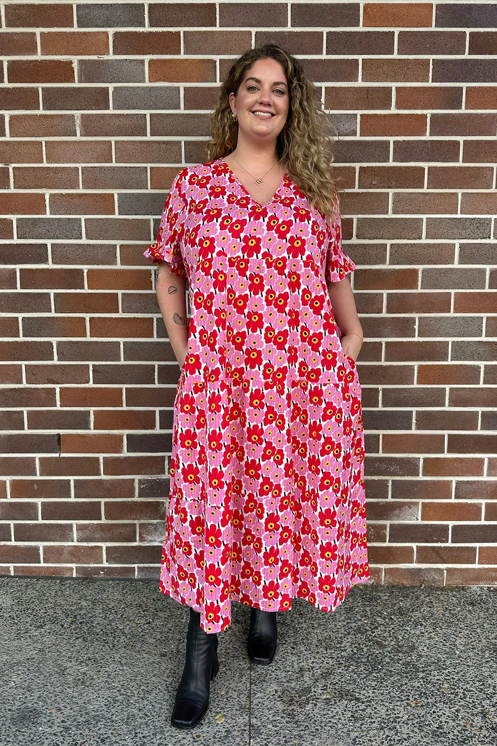 Sabrina Maxi Dress in Poppy Tango sold by Adrift