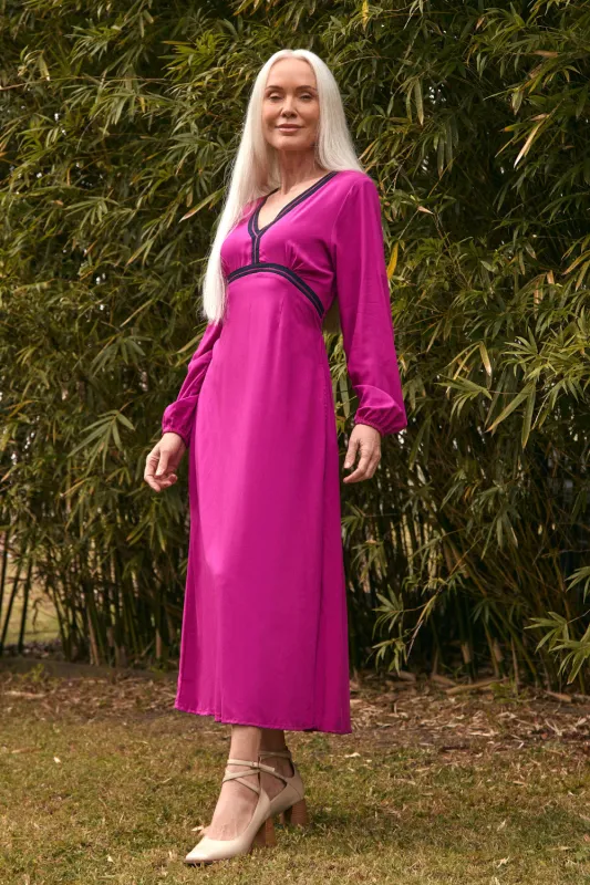Farrah Embroidered Dress in Berry sold by Adrift