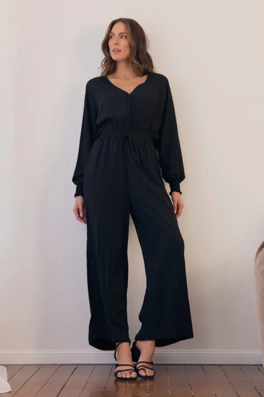 Lucette Long Sleeve Jumpsuit in Black sold by Adrift