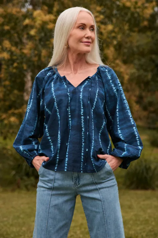Delilah Blouse in Shibori Echo sold by Adrift