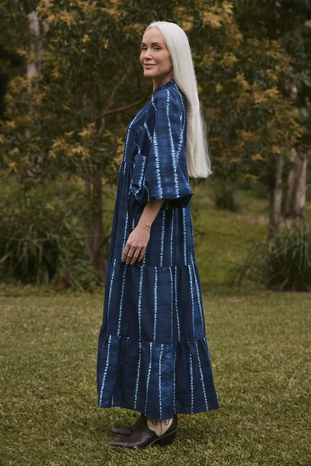 Mirabelle Frill Dress in Shibori Echo sold by Adrift product image thumbnail 4