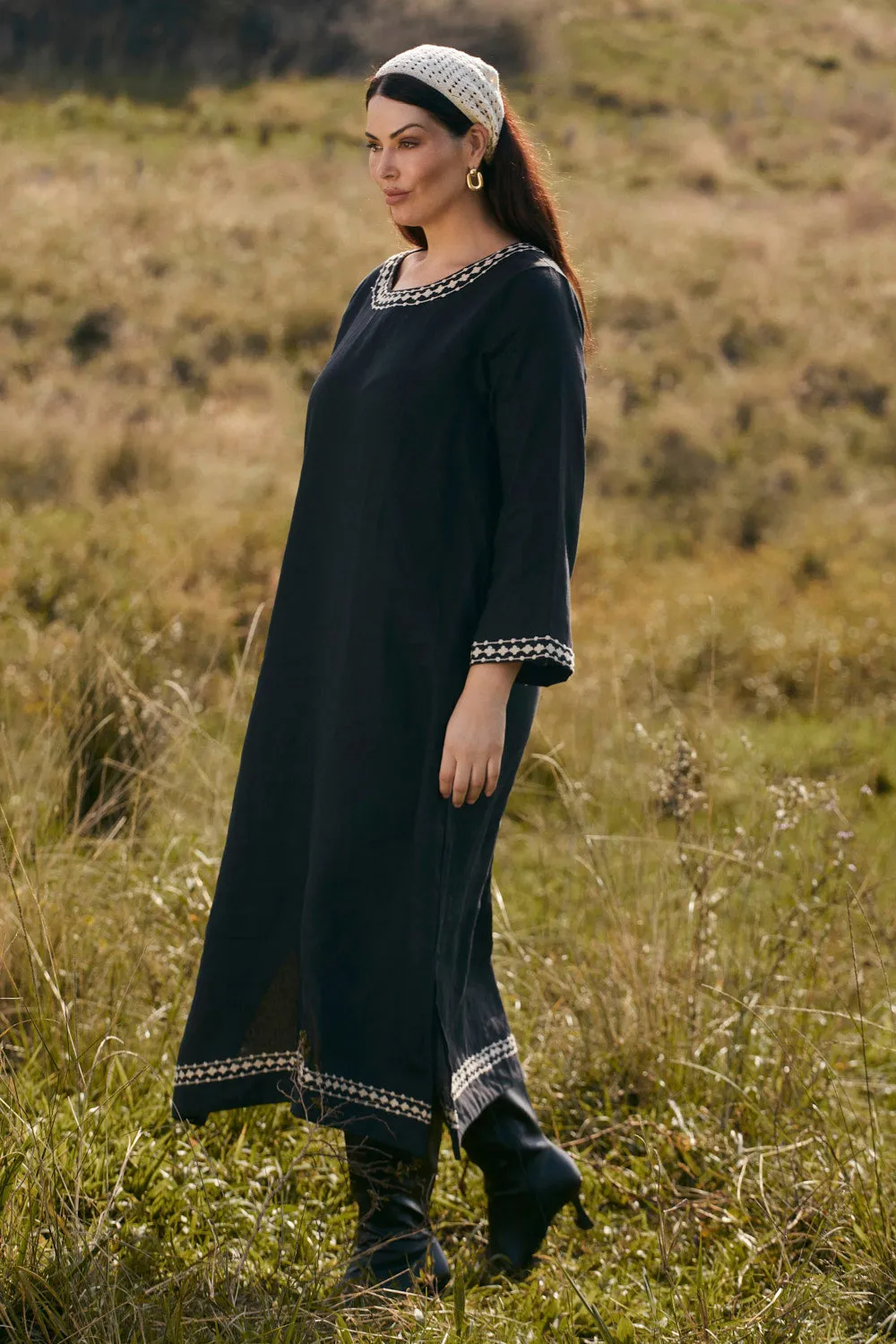 Jarla Linen Dress in Moonlit Noir sold by Adrift product image thumbnail 5