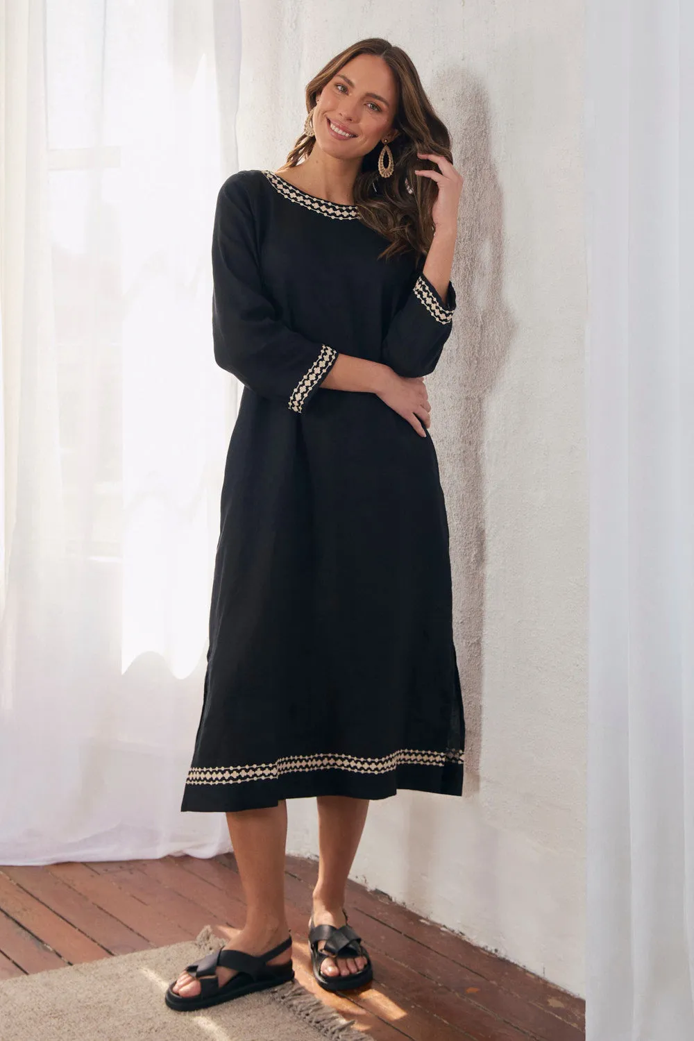 Jarla Linen Dress in Moonlit Noir sold by Adrift