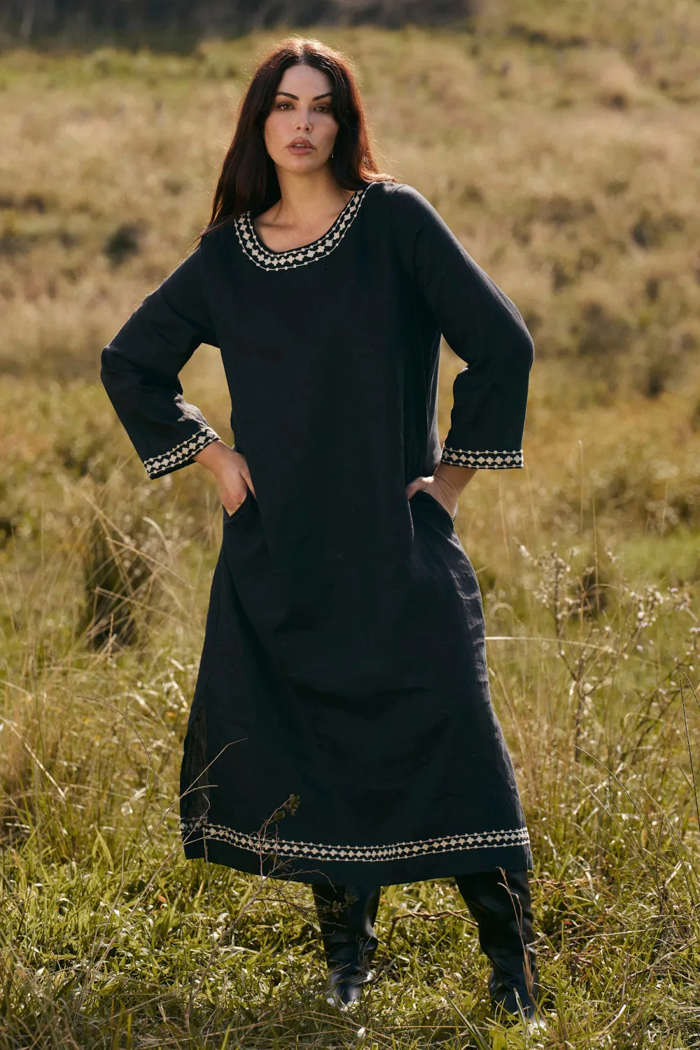Jarla Linen Dress in Moonlit Noir sold by Adrift product image thumbnail 3