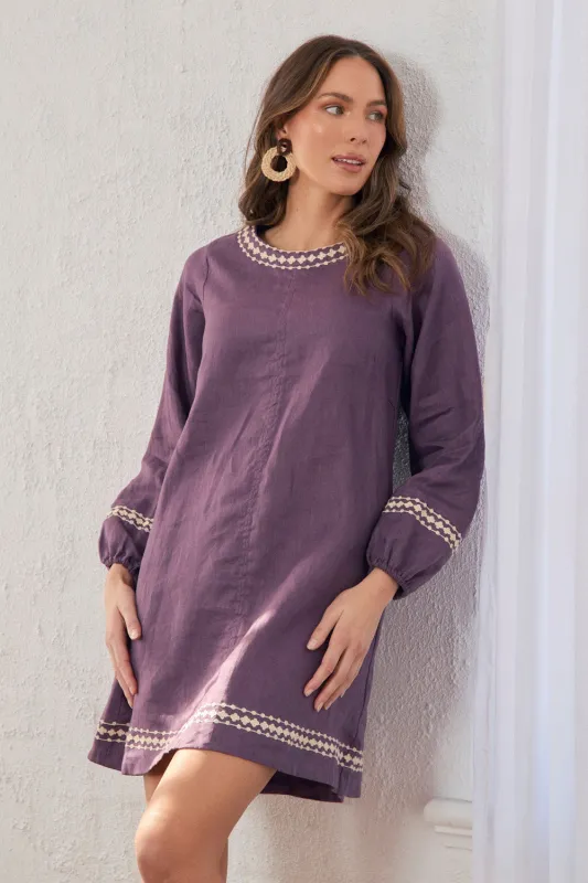Hazel Linen Short Dress in Merlot Dream sold by Adrift