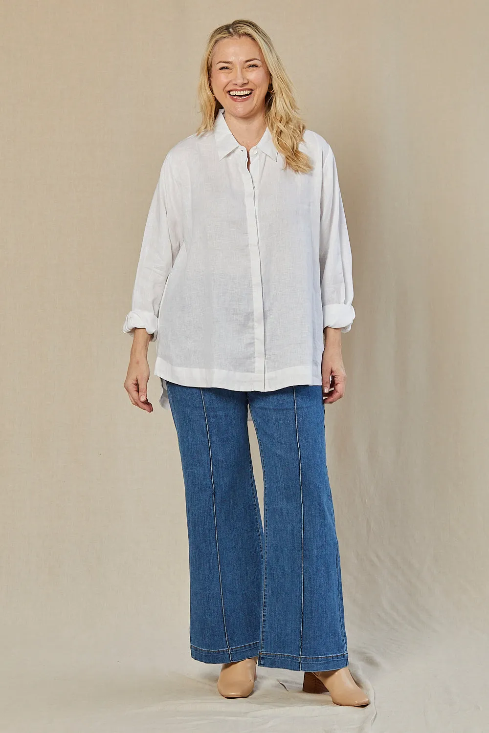 Oversized Linen Boyfriend Shirt in White sold by Adrift