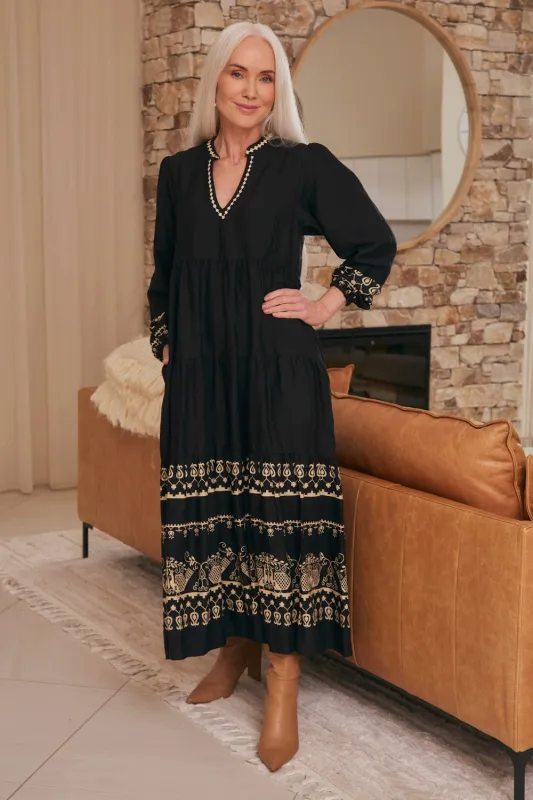Sabre V-Neck Dress in Baroque sold by Adrift