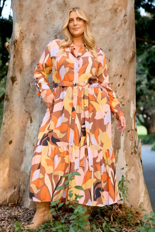 Ginette Long Sleeve Dress in Blaze sold by Adrift