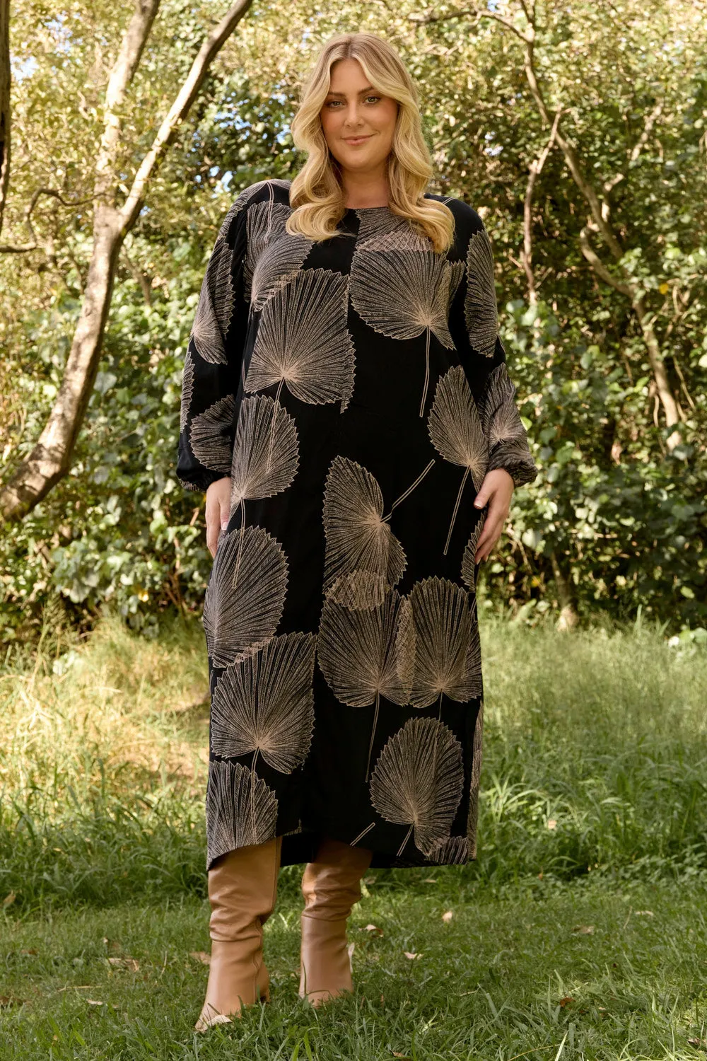 Hazel Midi Dress in Winter Solstice sold by Adrift