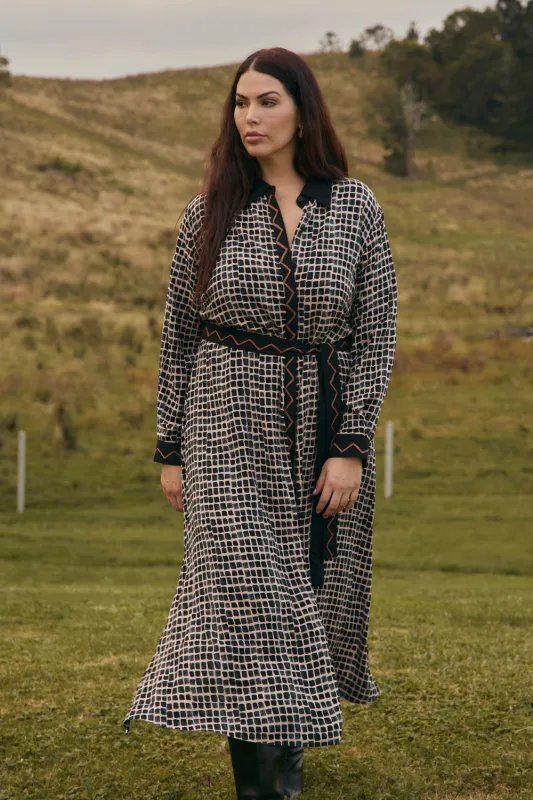 Gracie Tie Dress in Urban Rhythm sold by Adrift