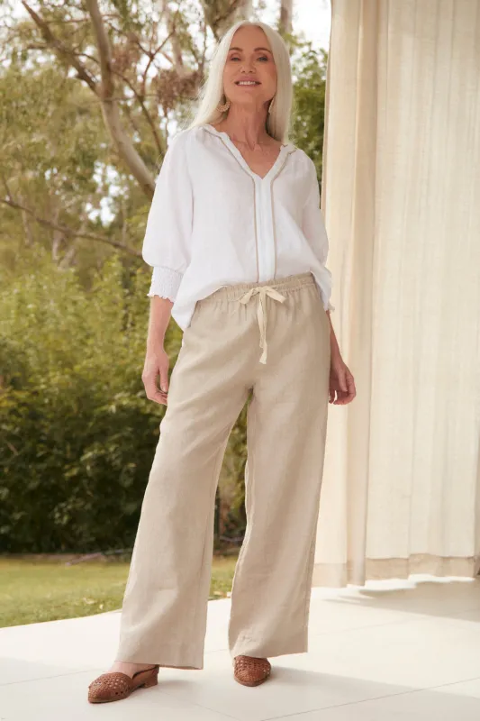 Breezy Linen Relaxed Pant in Natural sold by Adrift