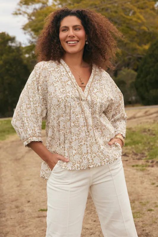 Cairo Boho Blouse in Savanna sold by Adrift
