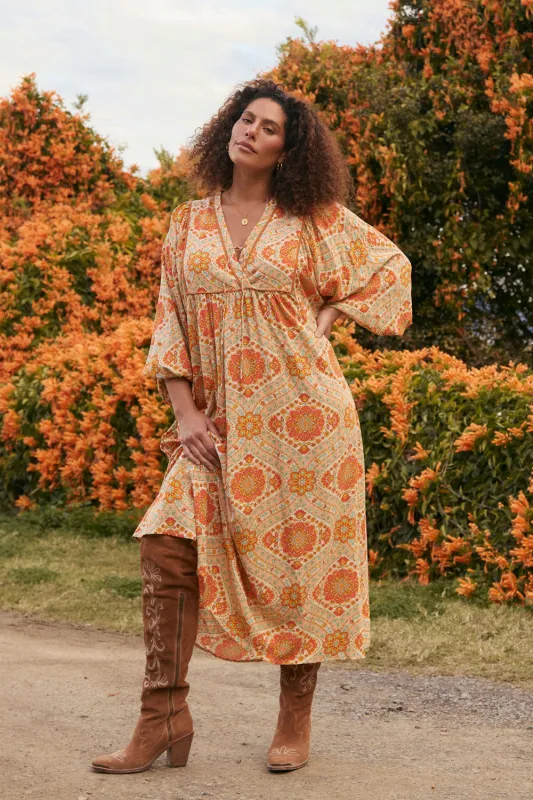 Cairo Billow Sleeve Dress in Aquarius sold by Adrift