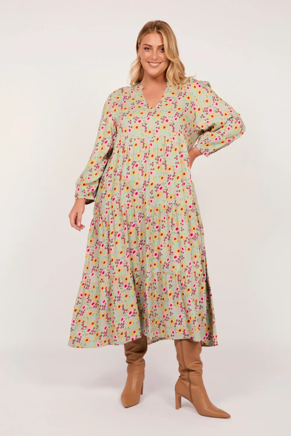 Sabre V-Neck Long Sleeve Dress in Autumn Posy sold by Adrift product image thumbnail 3