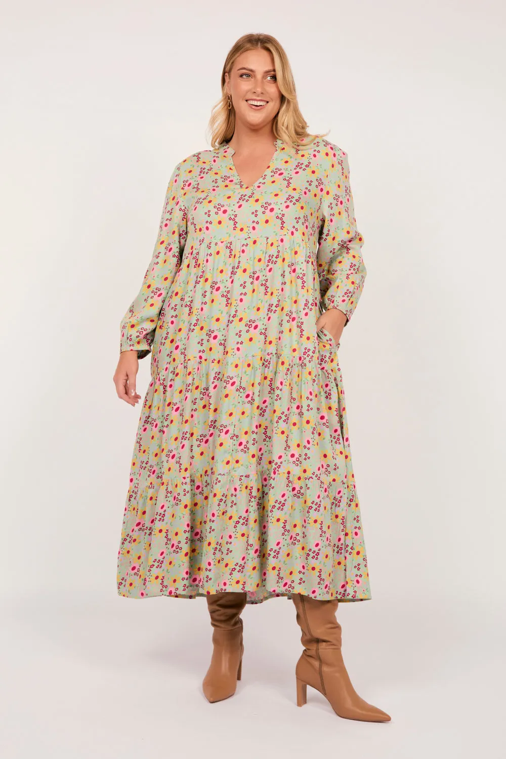 Sabre V-Neck Long Sleeve Dress in Autumn Posy sold by Adrift product image thumbnail 5