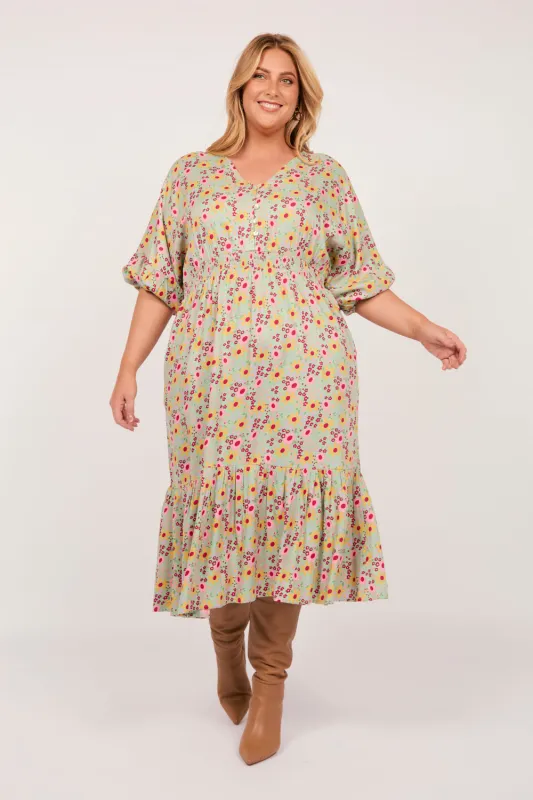 Cherry Blossom Dress in Autumn Posy sold by Adrift