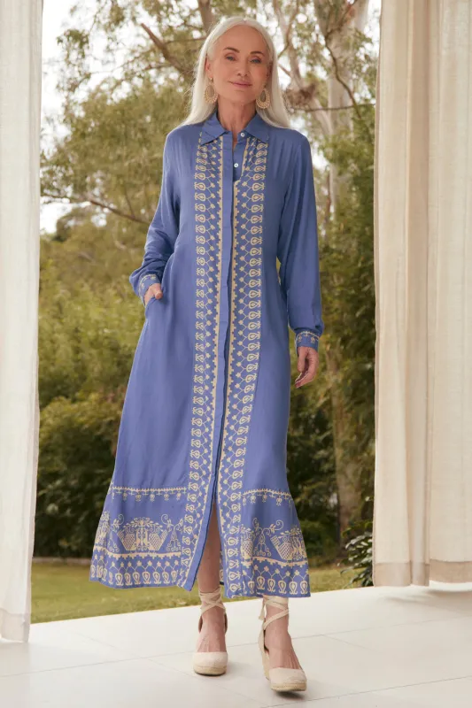 Gracie Shirt Dress in Breeze sold by Adrift