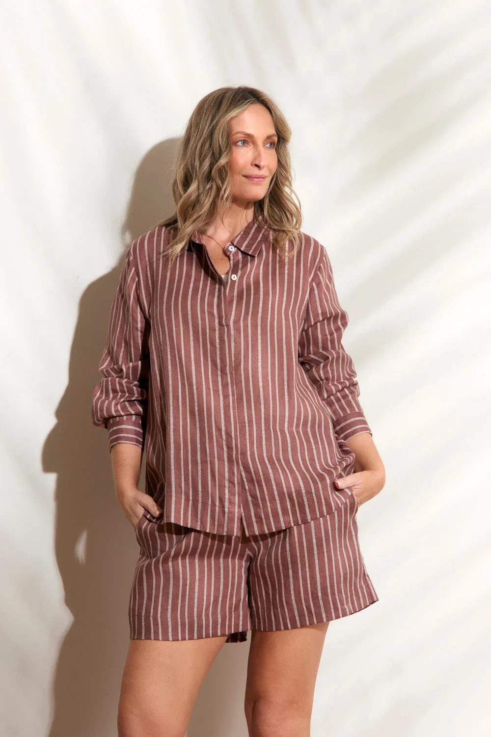 Oversized Linen Boyfriend Shirt in Nutmeg sold by Adrift
