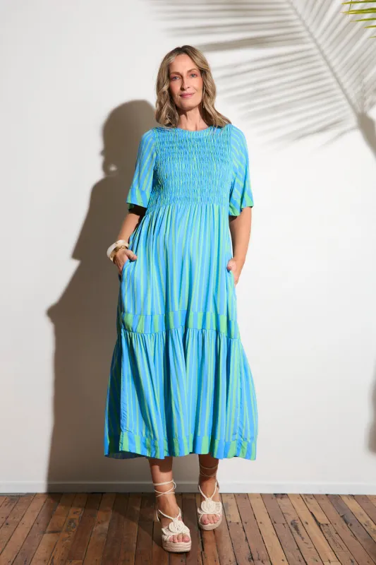 Minden Shirred Dress in Tropical Spring sold by Adrift