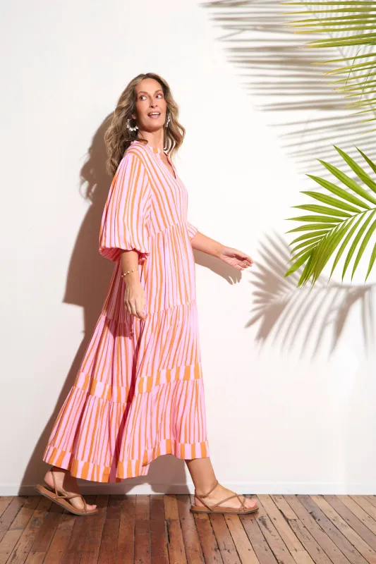 Sabre V-Neck Dress in Coral Spring sold by Adrift