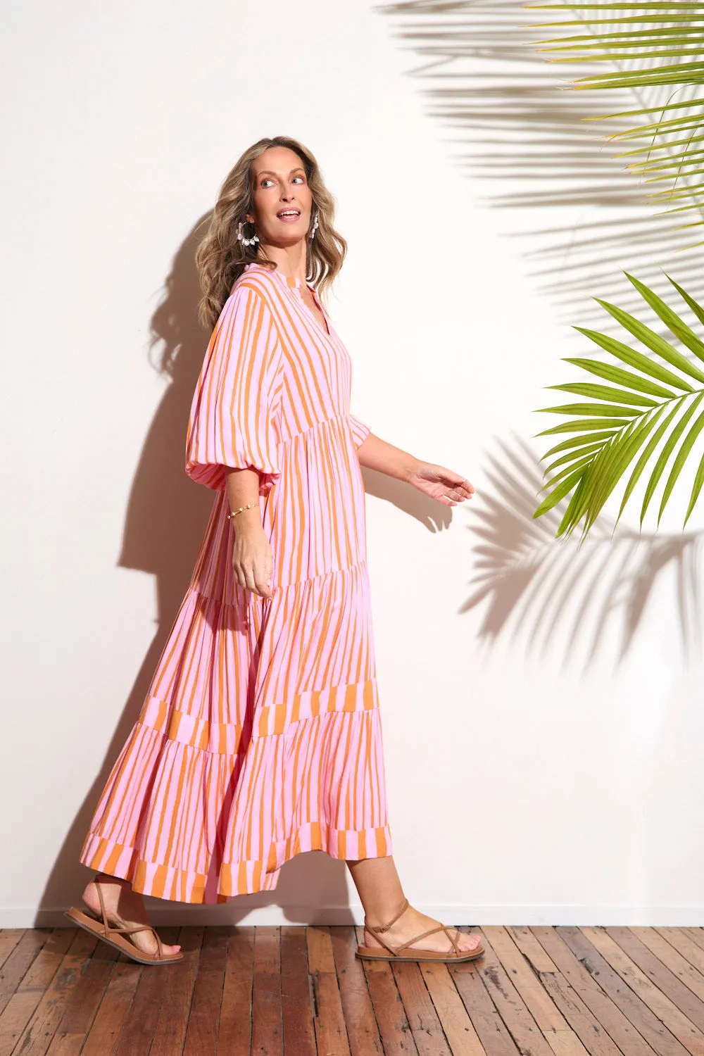 Sabre V-Neck Dress in Coral Spring sold by Adrift