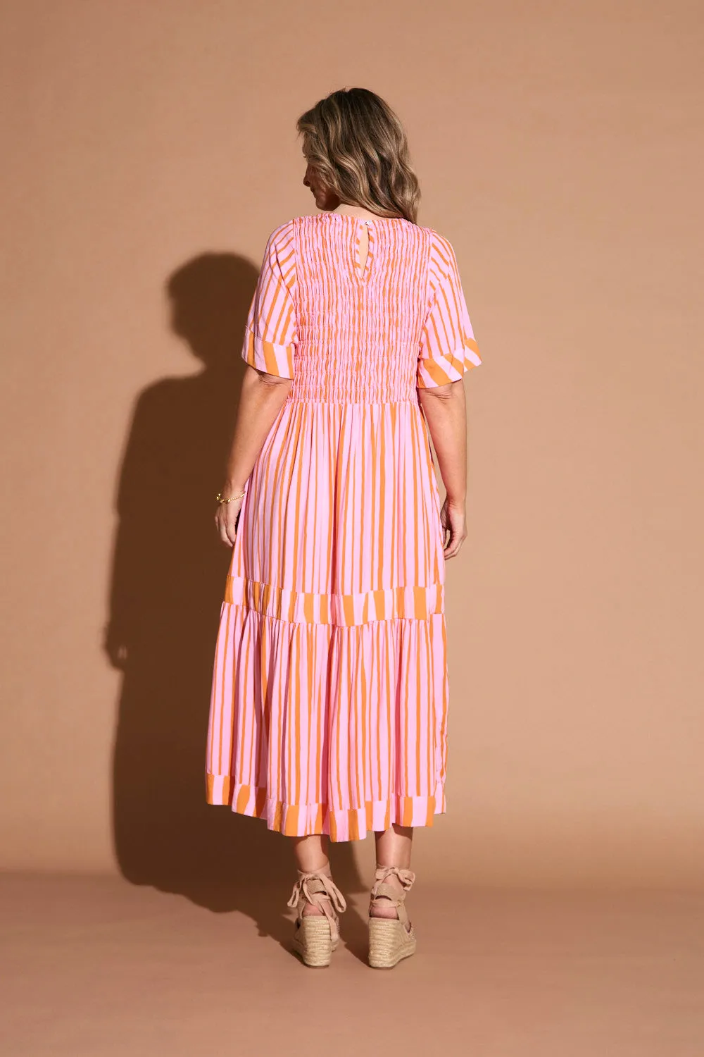Minden Shirred Dress in Coral Spring sold by Adrift product image thumbnail 5