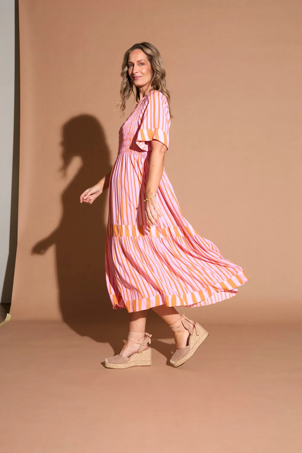 Minden Shirred Dress in Coral Spring sold by Adrift product image thumbnail 4