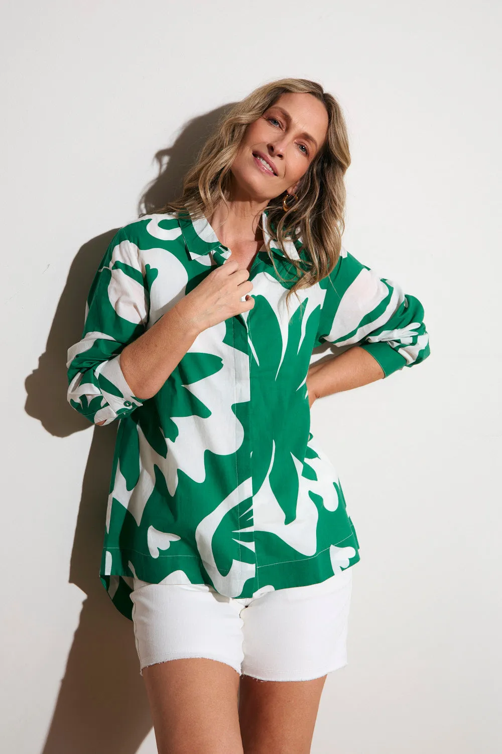Oversized Boyfriend Shirt in Caledonia Emerald sold by Adrift product image thumbnail 3