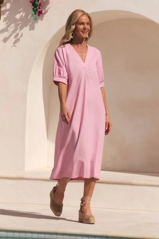 Kora A-Line Midi Dress in Peony sold by Adrift