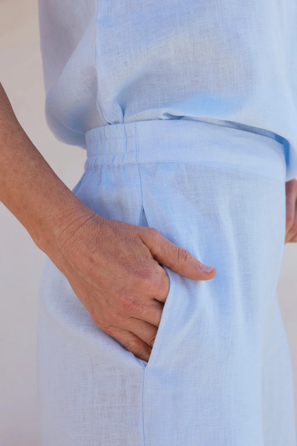 Camille Linen Wide Leg Pant in Powder Blue sold by Adrift product image thumbnail 2