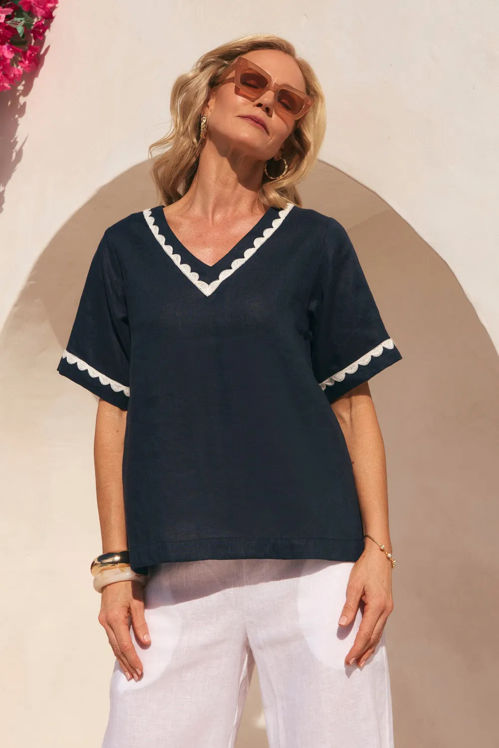 Samara Linen Blouse in Beachside sold by Adrift