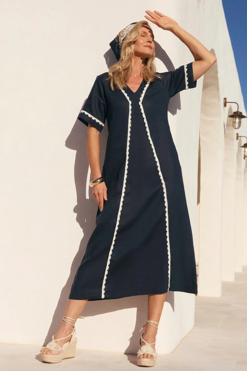 Tamara Linen V-Neck Dress in Beachside sold by Adrift product image thumbnail 2