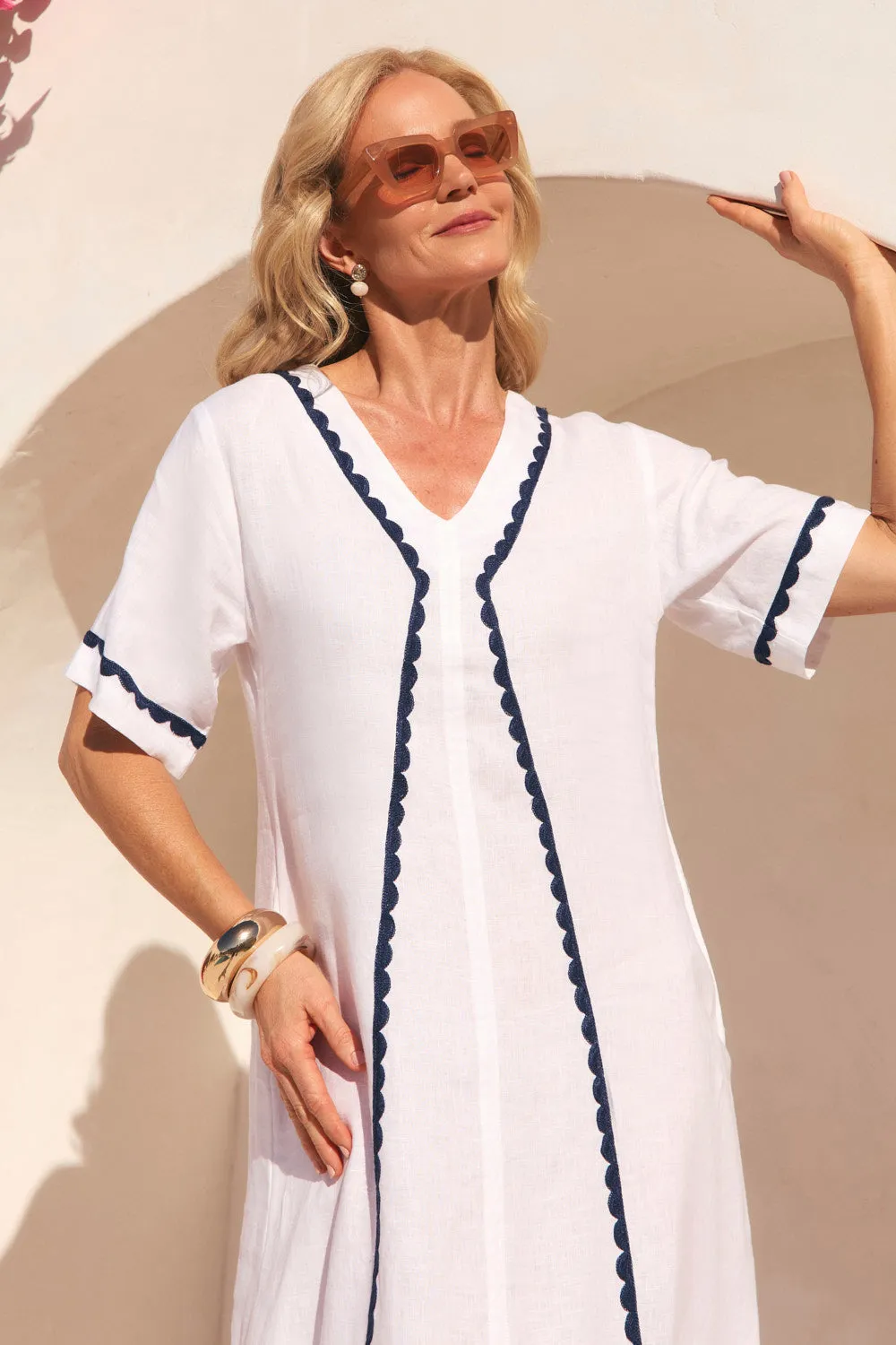 Tamara Linen V-Neck Dress in Seaside sold by Adrift product image thumbnail 2