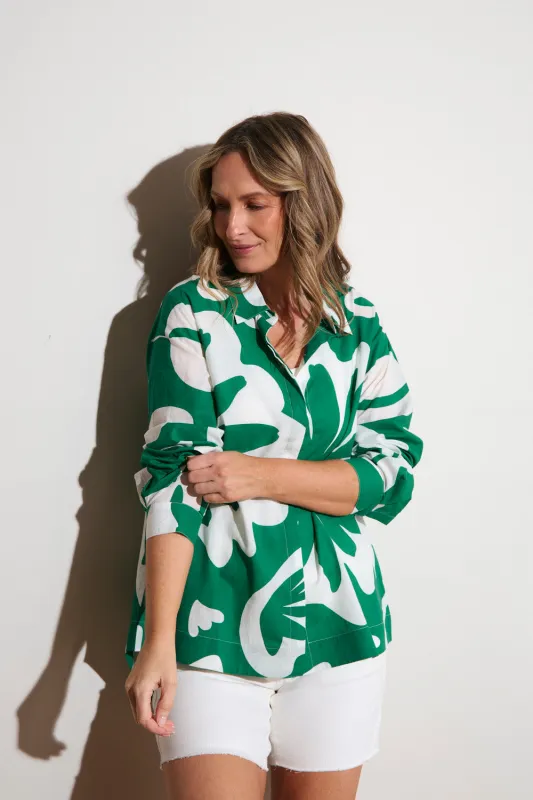 Oversized Boyfriend Shirt in Caledonia Emerald sold by Adrift