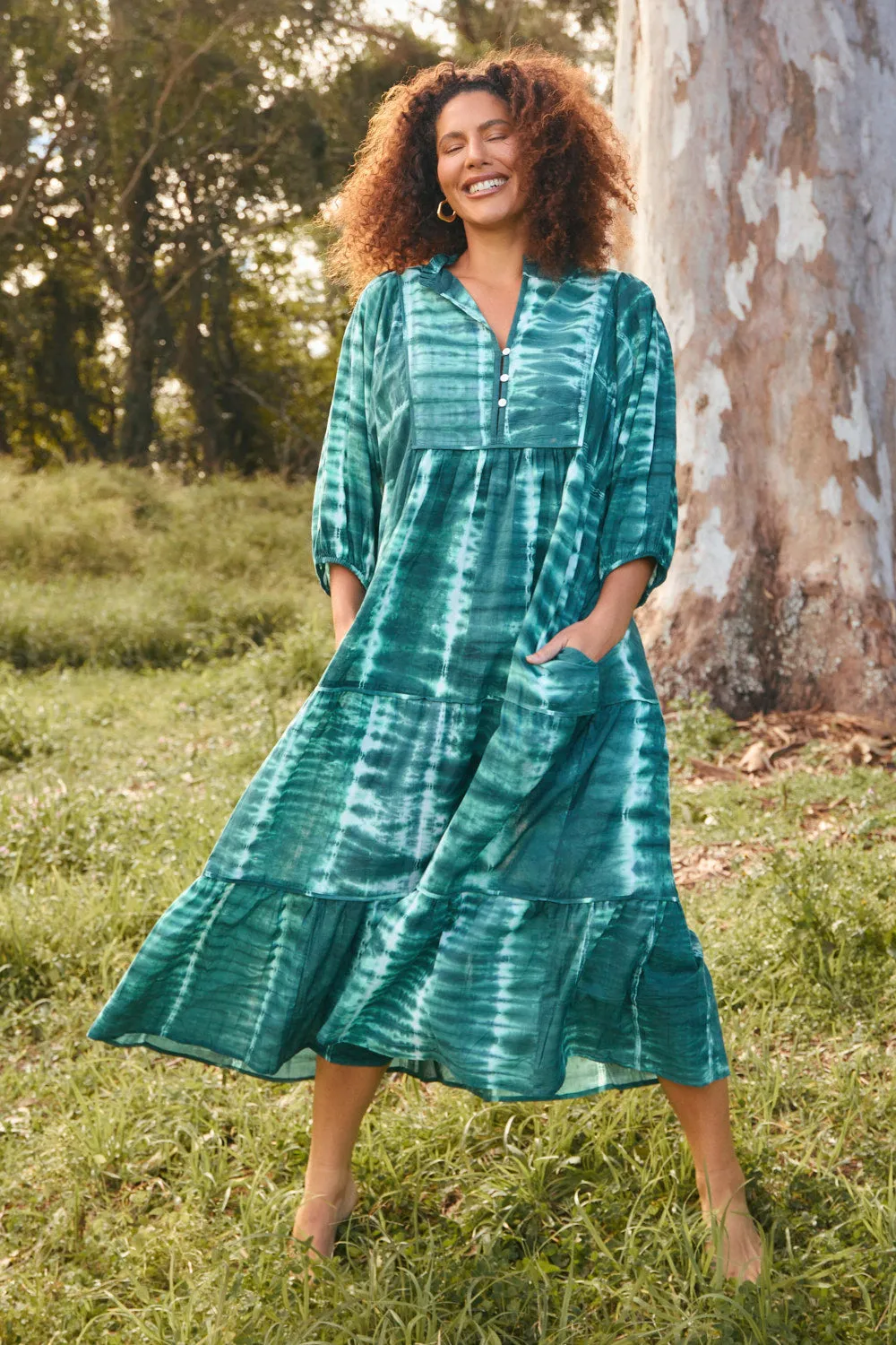 Mirabelle Frill Dress in Shibori Green sold by Adrift product image thumbnail 3