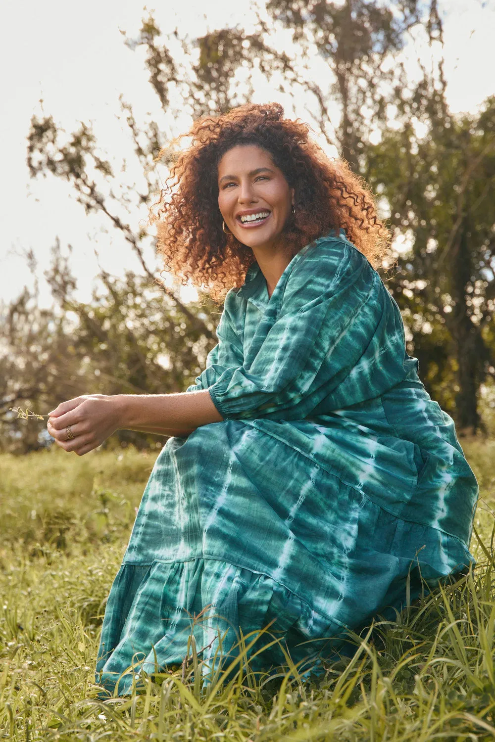Mirabelle Frill Dress in Shibori Green sold by Adrift product image thumbnail 4