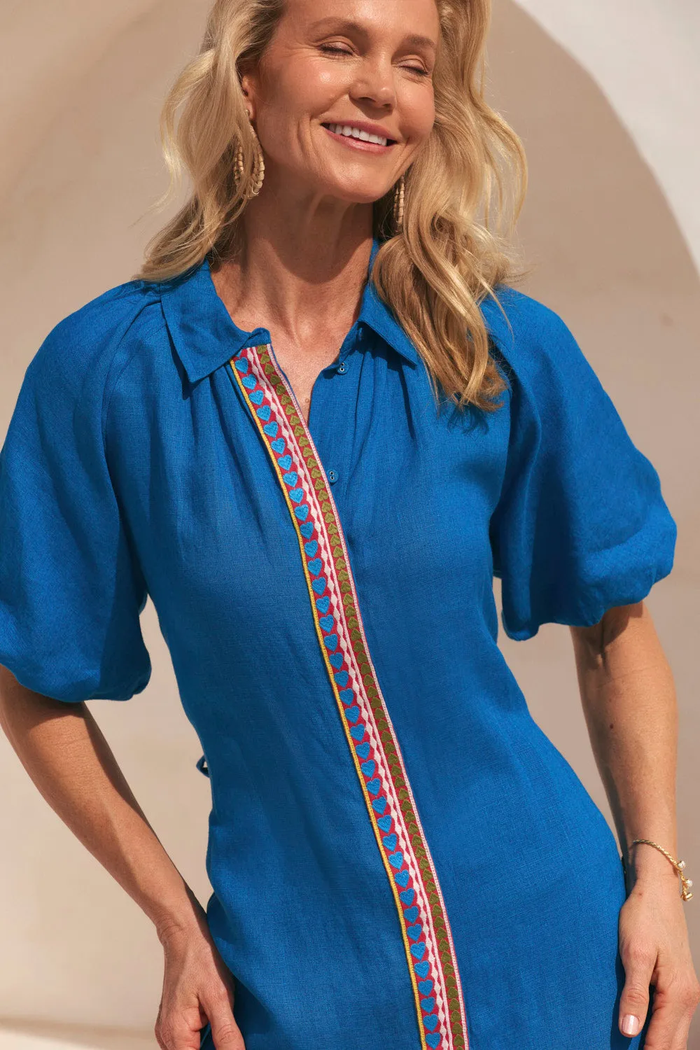 Matilda Linen Collared Dress in Mediterranean sold by Adrift product image thumbnail 3