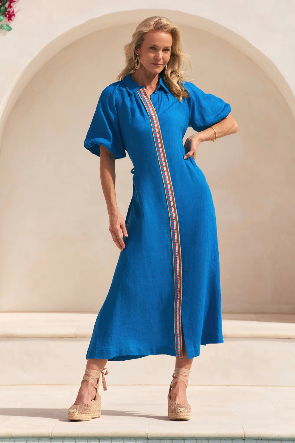 Matilda Linen Collared Dress in Mediterranean sold by Adrift product image thumbnail 2