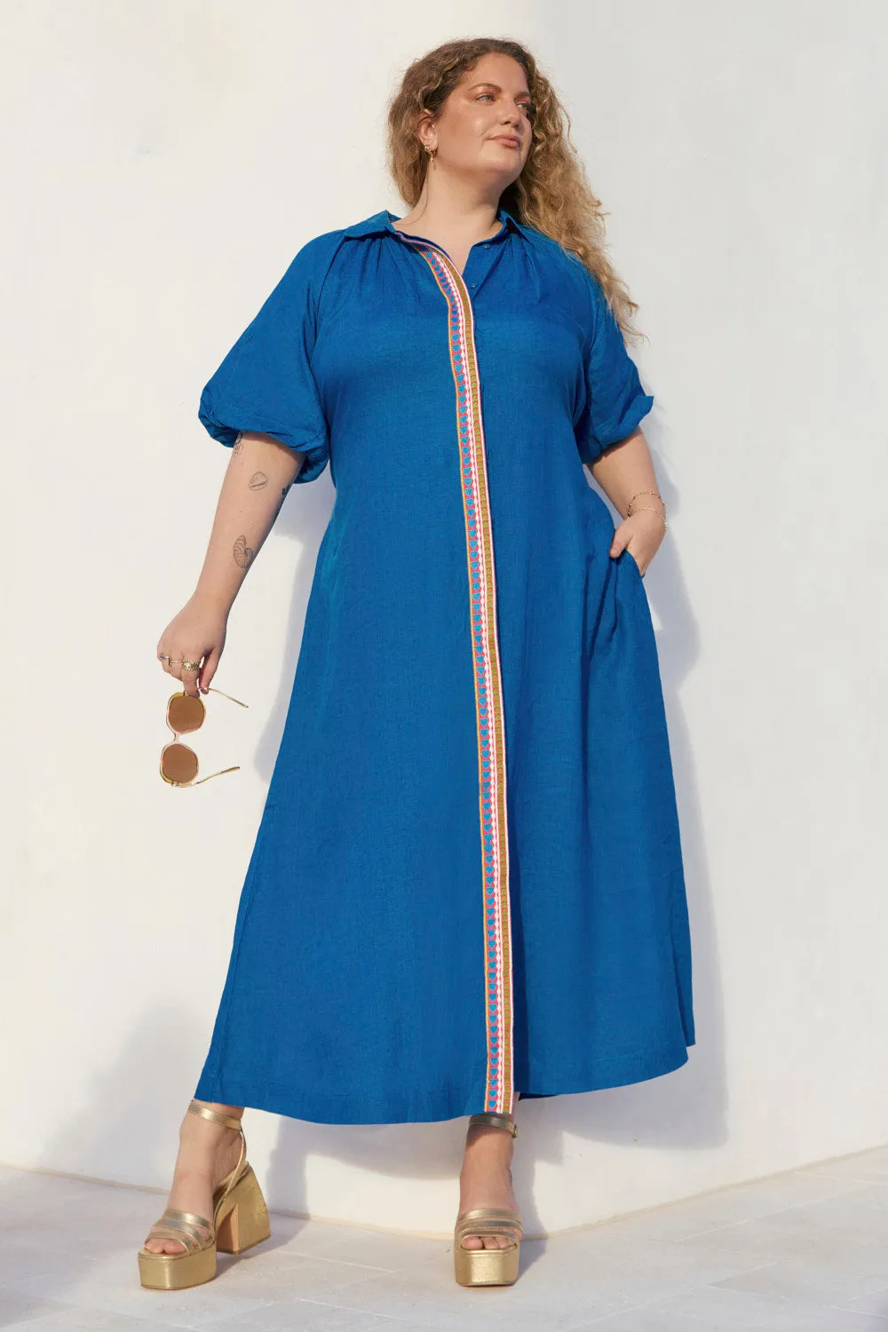 Matilda Linen Collared Dress in Mediterranean sold by Adrift product image thumbnail 4
