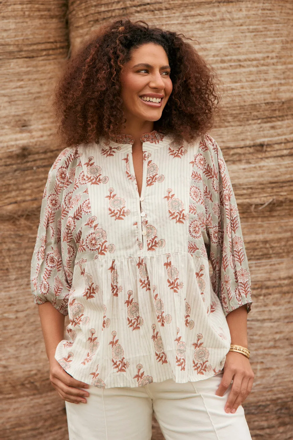 Mirabelle Frill Blouse in Fernwood sold by Adrift