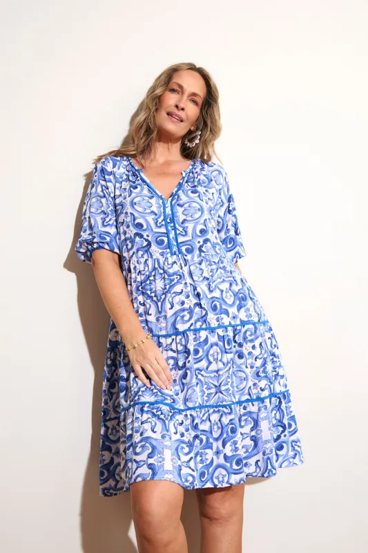 Scout Billow Sleeve Dress in Blue Bijou sold by Adrift