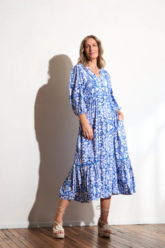 Aurora Panelled Dress in Blue Bijou sold by Adrift