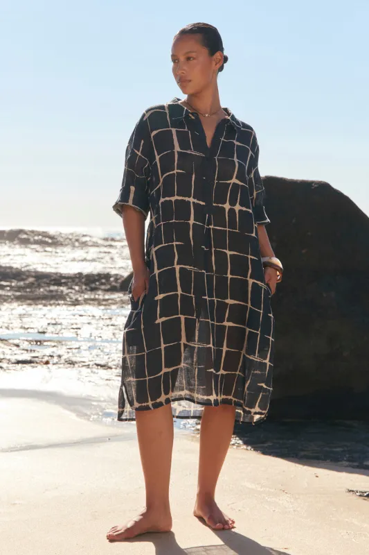 Tess Linen Tunic Dress in Woven Echo sold by Adrift