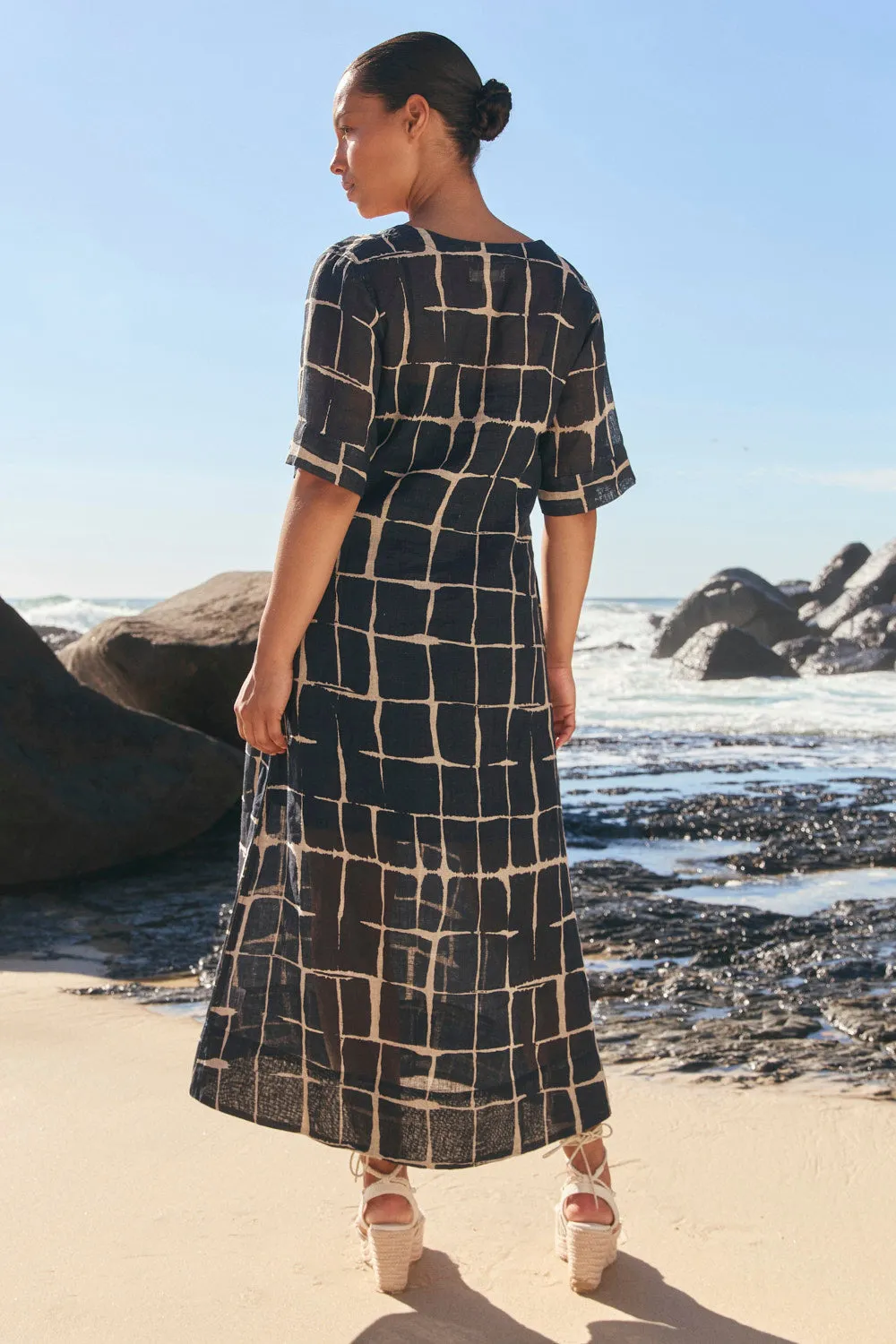 Tamara Linen V-Neck Dress in Woven Echo sold by Adrift product image thumbnail 4