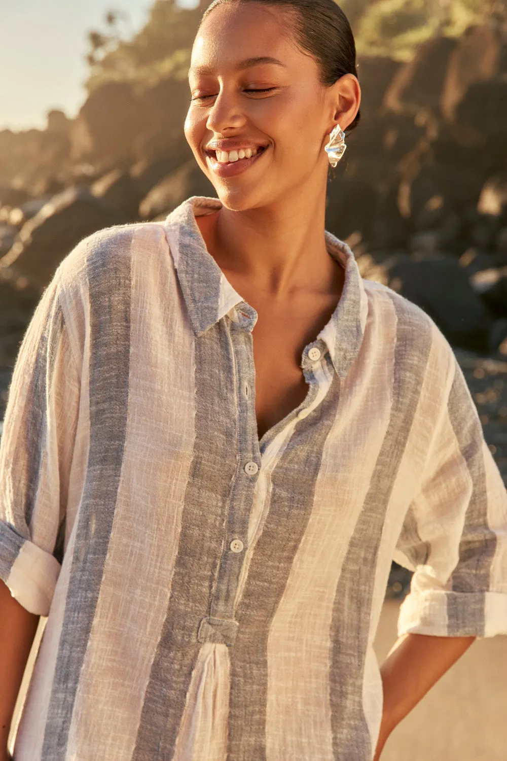 Tess Tunic Dress in Blue Stripe sold by Adrift product image thumbnail 2