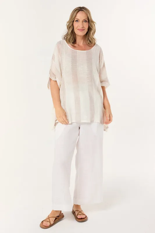 Cherry Oversized Top in Natural Stripe sold by Adrift